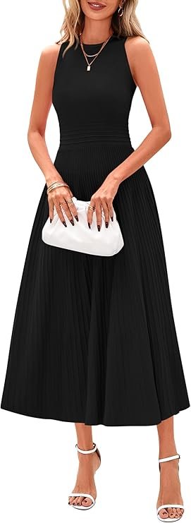 PRETTYGARDEN Spring Casual Dresses for Women 2026 Summer Business Work Midi Sleeveless A Line Pleated Cocktail Dress