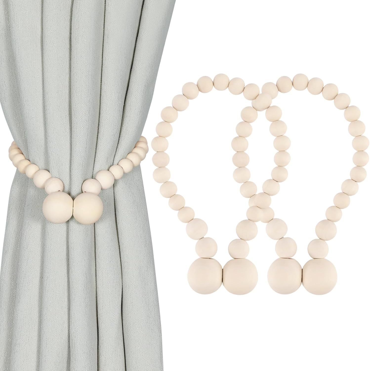 150 Trending Home Decor Products 15 KLOGTSIND Magnetic Curtain Tiebacks, Curtain Holdbacks for Curtains 2 Pack, Wood Bead Curtain Holders for Boho Bedroom Decor, Baby Nursery Decor, Farmhouse Decor