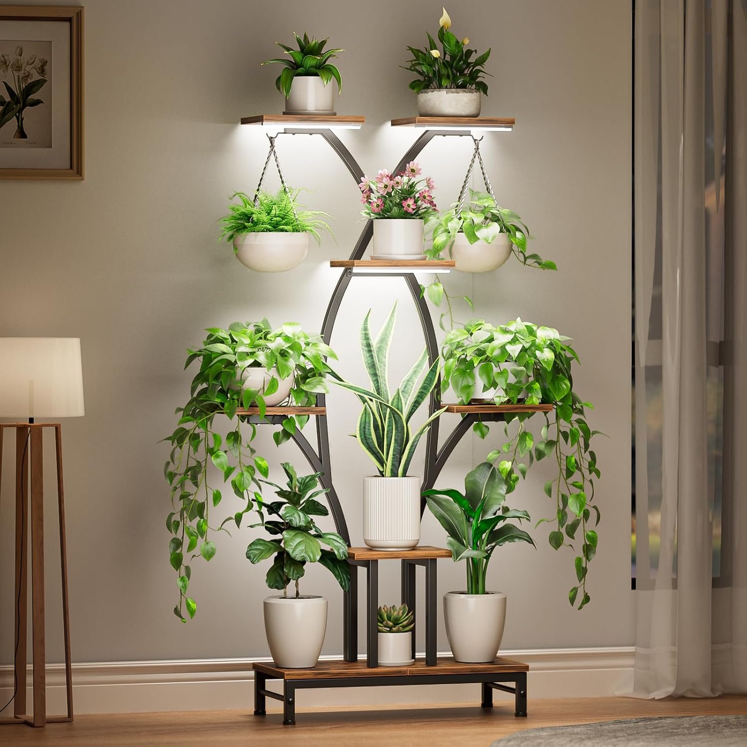 150 Trending Home Decor Products 3 Plant Stand Indoor with Grow Lights - 7 Tiered Metal Corner Shelf for Multiple Plants, 63" Corner Plant Stand for Indoor Plants, X-Shaped Plant Rack for Home, Living Room, Office & Patio Decor