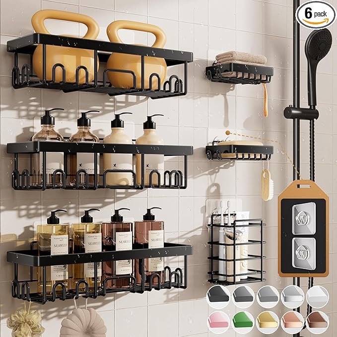 150 Trending Home Decor Products 1 Veken Shower Caddy 6-Pack, Advanced Rustproof Design, No Drilling Adhesive Shelves, Rack with Soap Holder, Large Capacity Bathroom Organizers and Storage, Wall-Mounted Kitchen & Home Decor